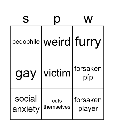 spawnism Bingo Card