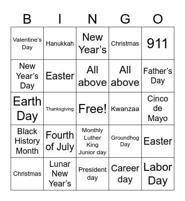 Holiday bingo Card