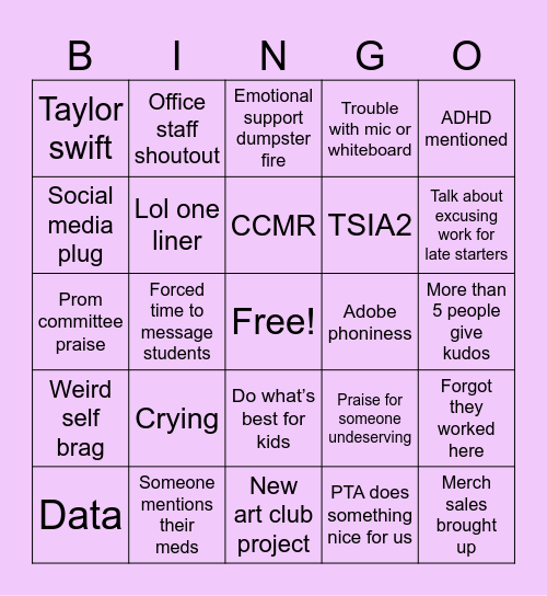 C&C Bingo Card