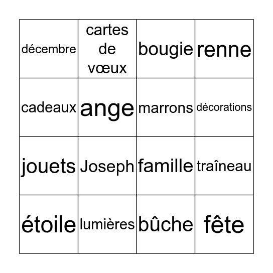 Noël Bingo Card