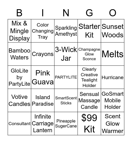 PartyLite Bingo Card