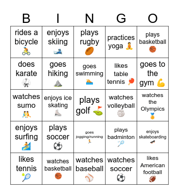 Sports Bingo Card