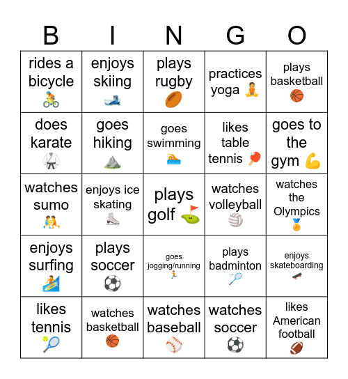 Sports Bingo Card
