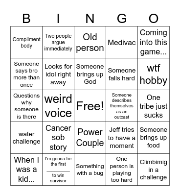 Survivor Bingo Card