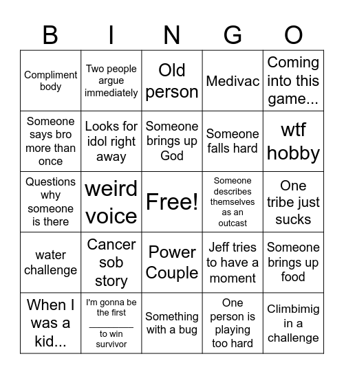Survivor Bingo Card