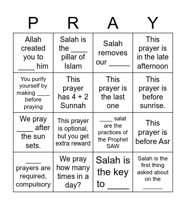 Salah bingo Card