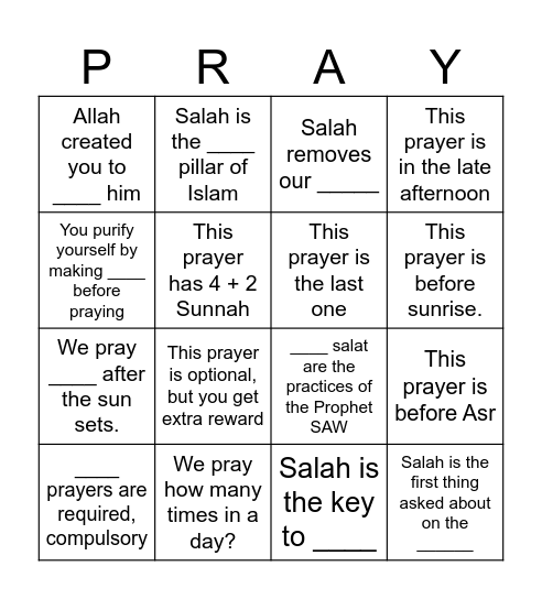 Salah bingo Card