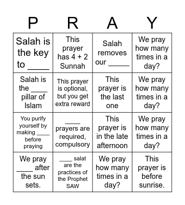 Salah bingo Card