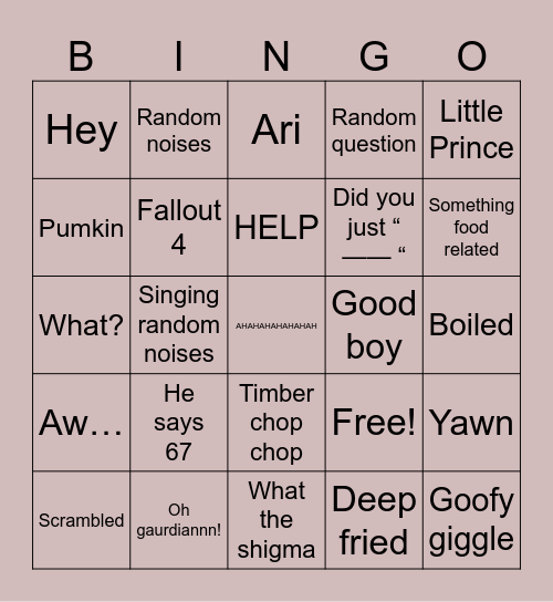 Boyfriend bingo Card