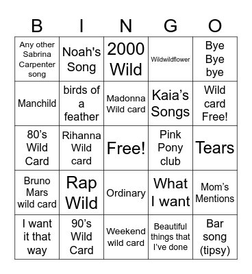Untitled Bingo Card
