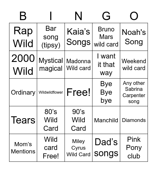 Untitled Bingo Card
