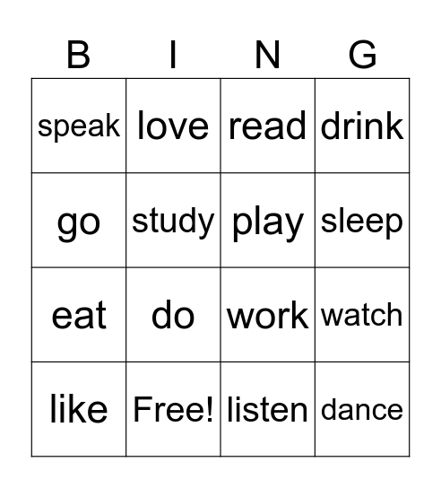 bingo verbs Bingo Card