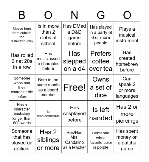 D&D Bingo? Bingo Card