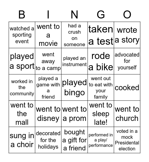 Human Experience Bingo Card