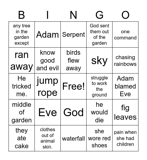 Sin Entered the World Bingo Card