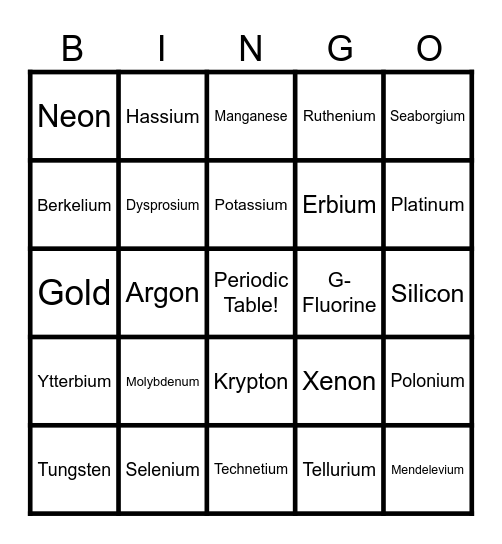 ELEMENTAL BING-O Bingo Card