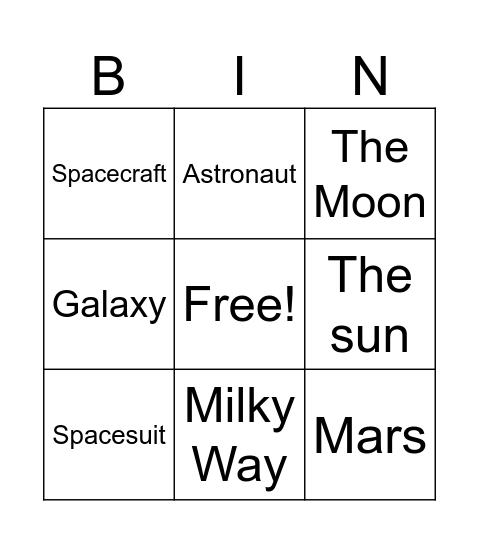 Space Bingo Card