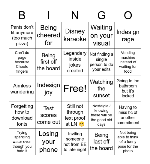 Late night Bingo Card