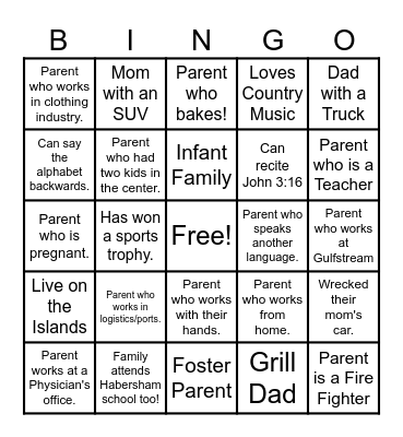 Family Tailgate BINGO Card