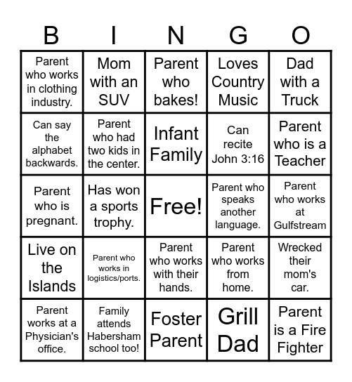 Family Tailgate BINGO Card