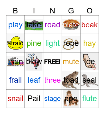 Long  A Vowel Sounds Bingo Card