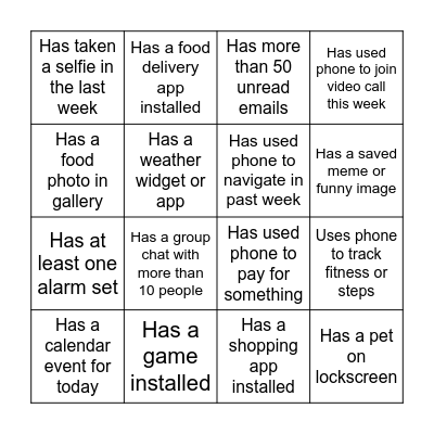 Smartphone Bingo Card