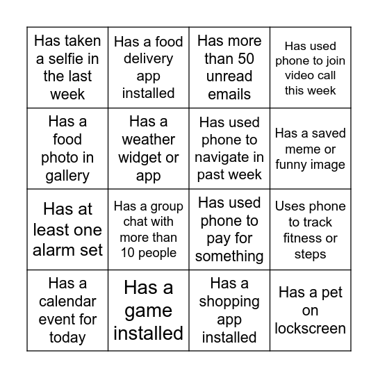 Smartphone Bingo Card