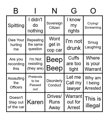 Police Bodycam Bingo Card