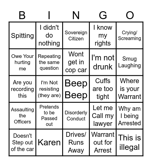 Police Bodycam Bingo Card