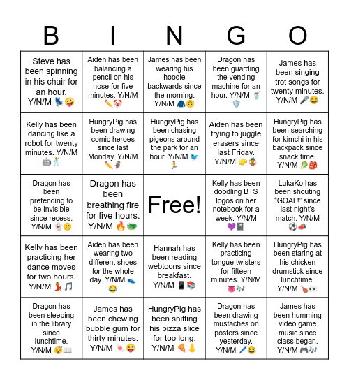 Dragon has been drawing mustaches on posters since yesterday. Y/N/M 🖊️😂 Bingo Card