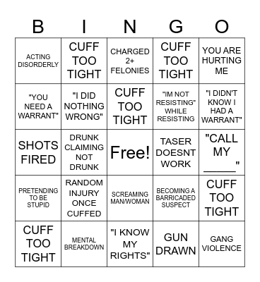 POLICE BODYCAM VIDEOS Bingo Card