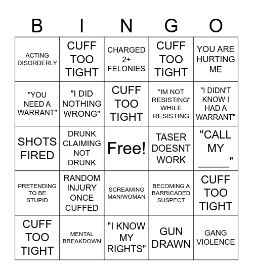 POLICE BODYCAM VIDEOS Bingo Card