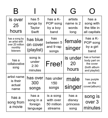 Music Bingo Card