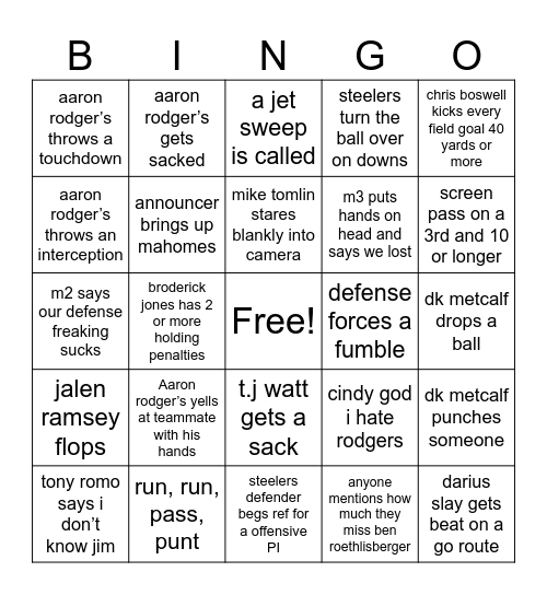 rae steelers bingo Card
