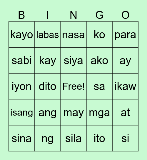 Karaniwang Salita Bingo Card