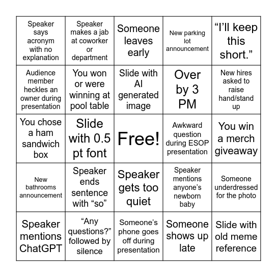 Hyperion Annual Meeting Bingo Card
