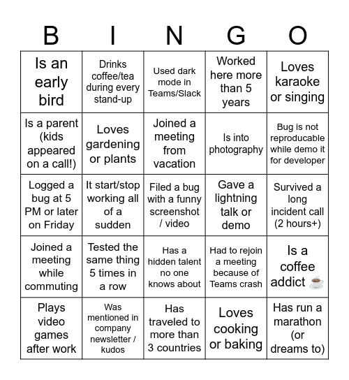 Bingo :D Bingo Card