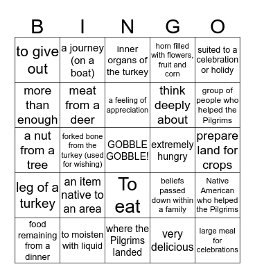 HAPPY THANKSGIVING Bingo Card