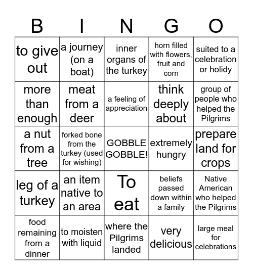 HAPPY THANKSGIVING Bingo Card