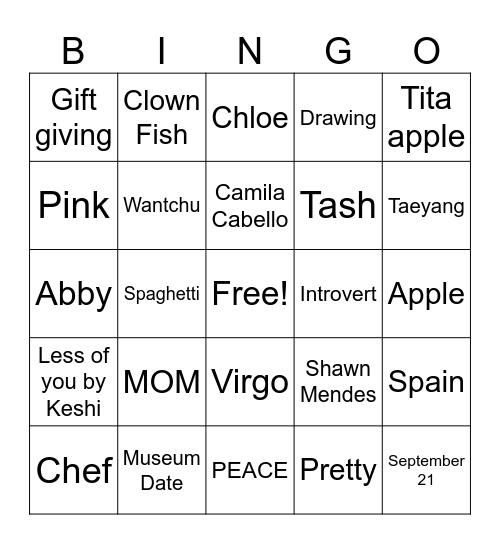 Untitled Bingo Card