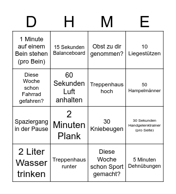 Vitalitätswochen Bingo Card