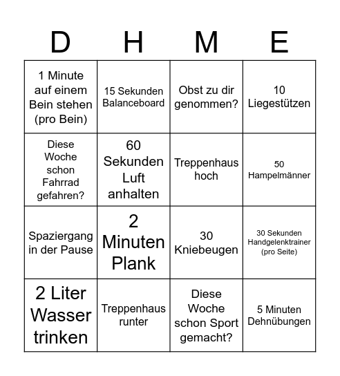 Vitalitätswochen Bingo Card
