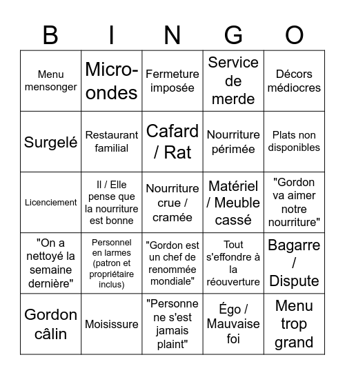 Bingo Cuisine Bingo Card