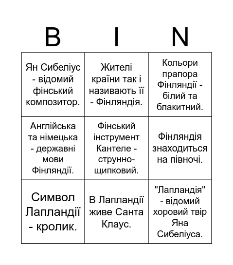 Фінляндія Bingo Card