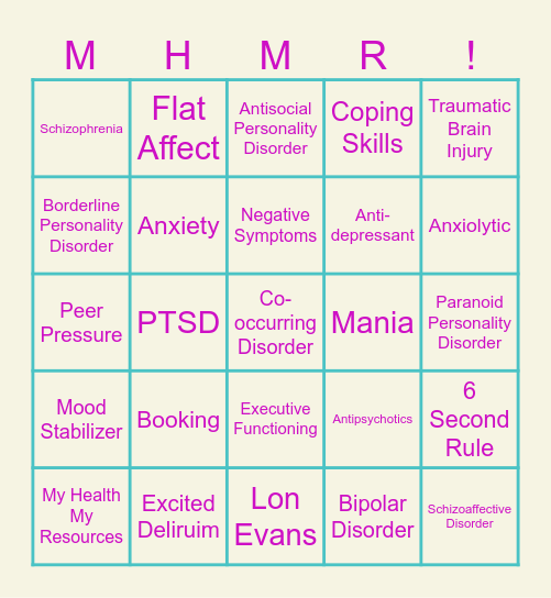 MENTAL HEALTH BINGO Card