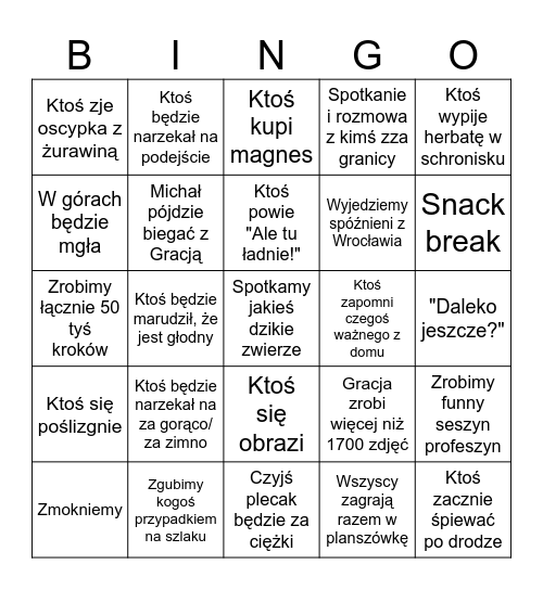 Karpaczio BINGO Card