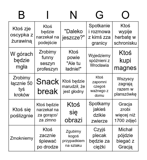 Karpaczio BINGO Card