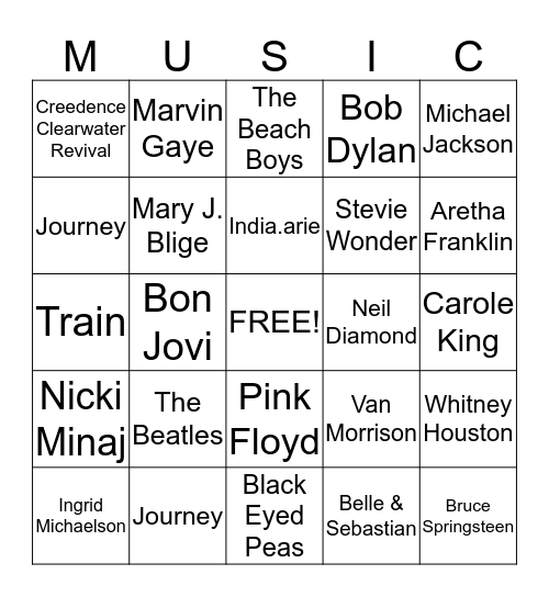 Music Therapy Bingo Card