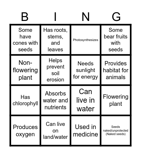 Plant Characteristics Bingo! Bingo Card