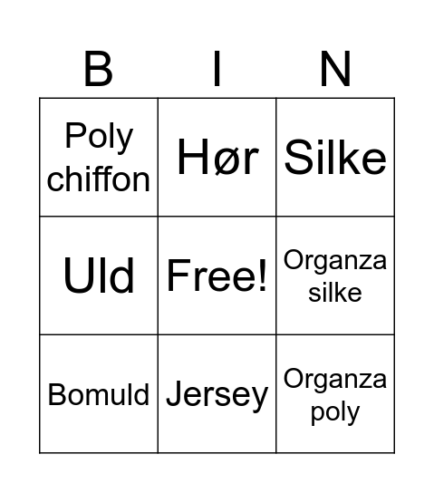 Materiale bingo Card